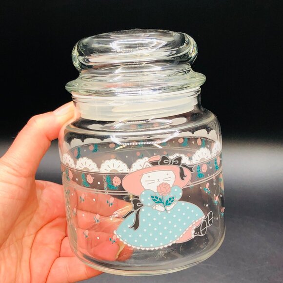 Vintage 1988 Country Kitty Cat Doll Apothecary Glass Jar and Bubble Lid - Picture 2 of 10